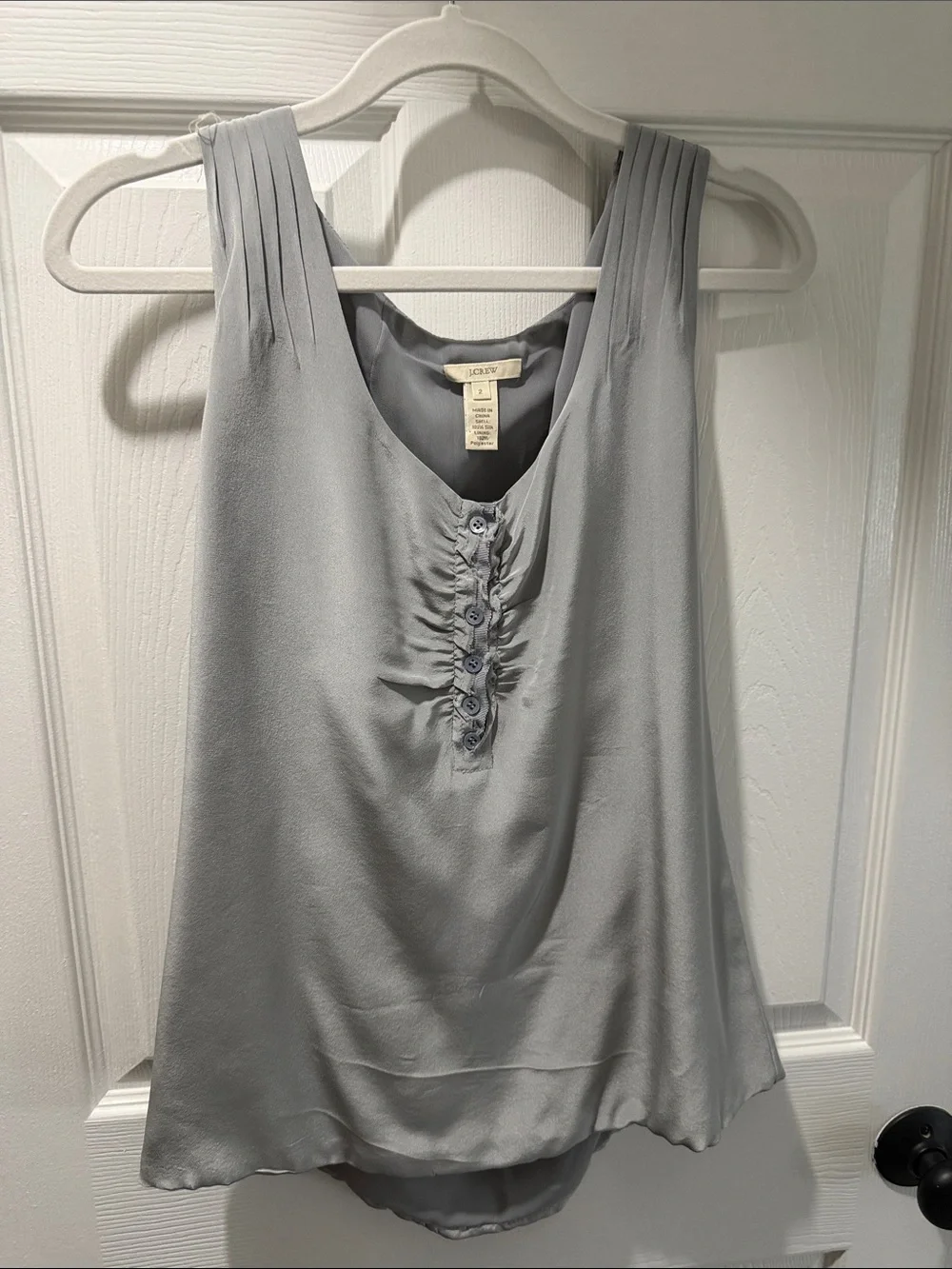J. Crew Light Gray Pleated-Shoulder Satin Camisole